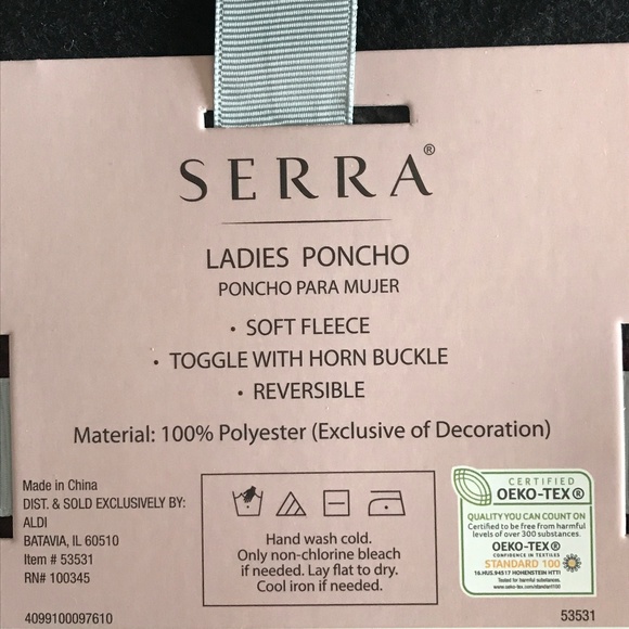 Serra Toggle Front Wrap Plaid Fleece Reversible to Black Poncho - Picture 6 of 6